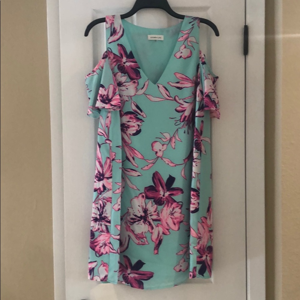 Sugar Lips Cold Shoulder Aqua & Floral Midi